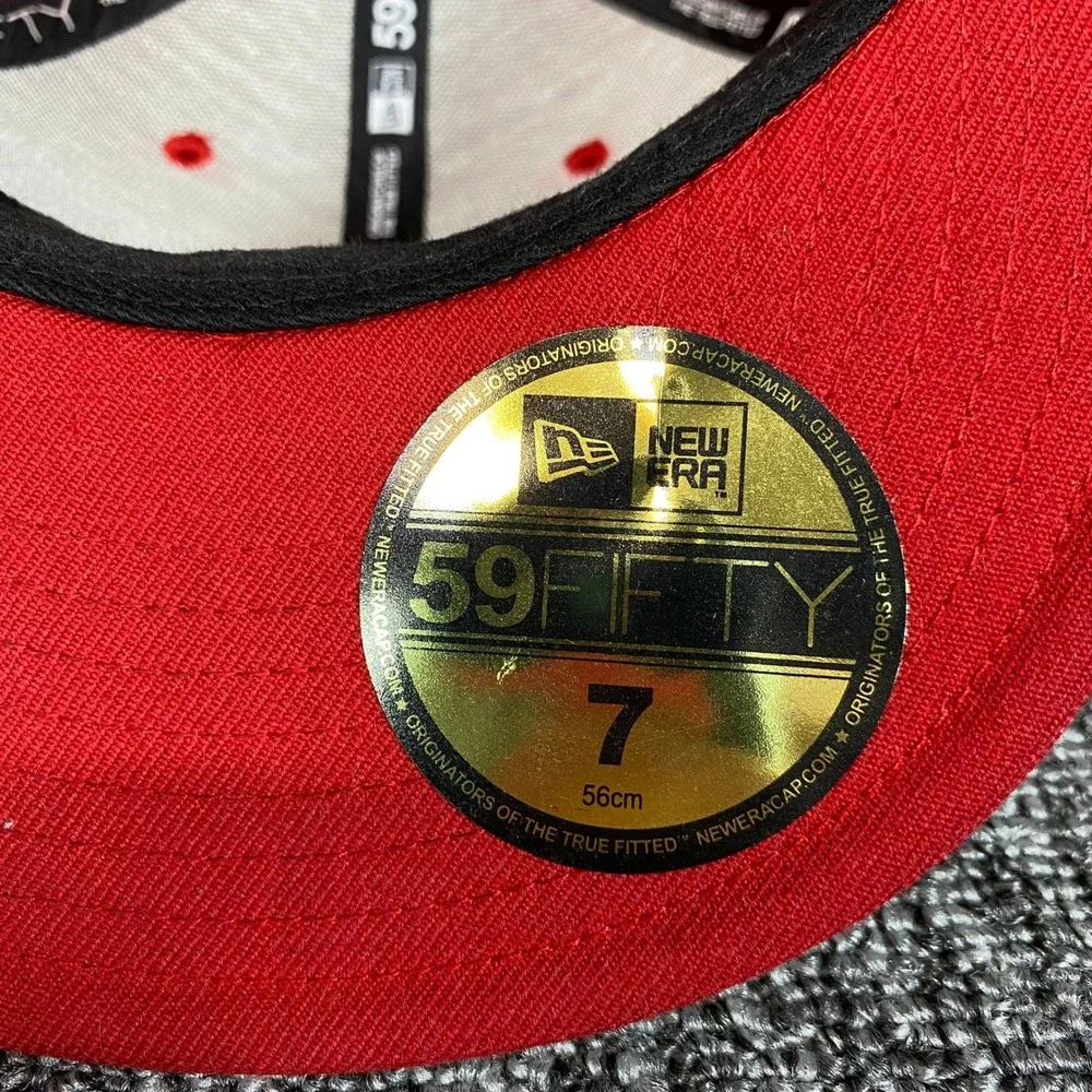 New Era 59FIFTY NY New York Yankees Red Fitted Hat Size 7 Red Bottom MLB Cap